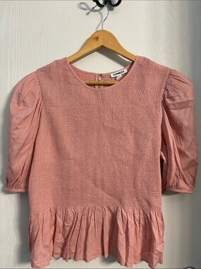 Express Blush Pink Puff-Sleeve Peplum Top